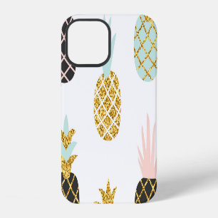 Coque iPhone 12 Ananas avec paillettes d'or, motif créatif.