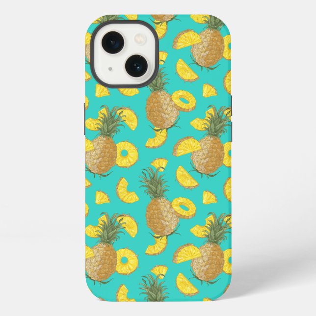 Coque iPhone Ananas de couleur turquoise (Verso)
