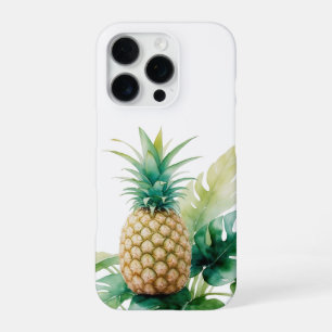 Coque iPhone 16 Pro Ananas Doré avec Tropical en Aquarelle Monstera