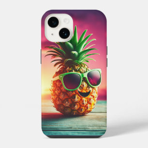Coque Pour iPhone 14 Ananas Estival Frais avec Lunettes de Soleil Verte
