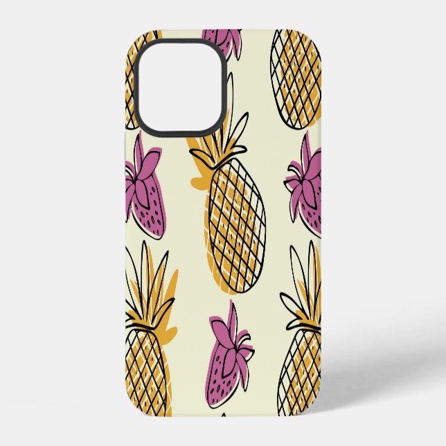 Coque iPhone Ananas, fraise design textile vintage. (Verso)