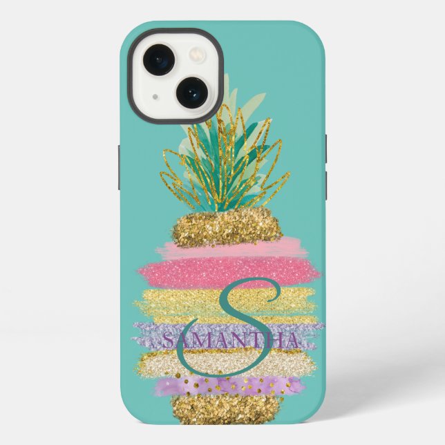 Coque iPhone  Ananas Pailleté Rayé Vert Menthe  (Verso)