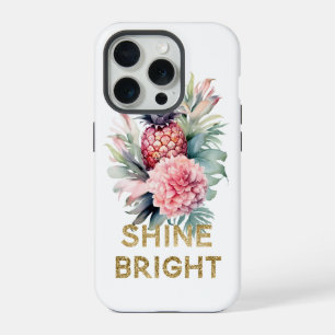 Coque iPhone 15 Pro Ananas scintillant doré