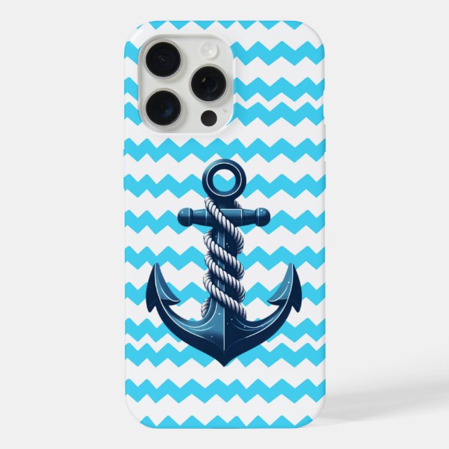 Coque iPhone Ancrage bleu avec vagues bleues (Verso)