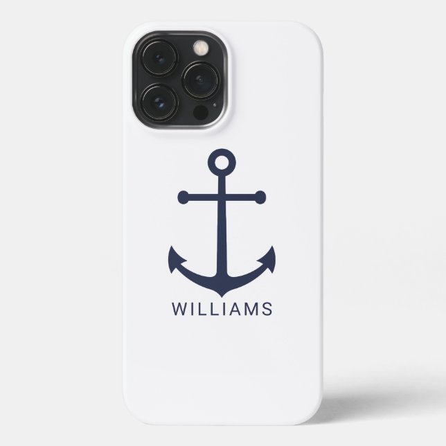 Coque iPhone Ancre bleue marine avec nom personnalisé (Verso)