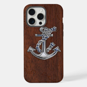 Coque iPhone 15 Pro Max Ancre Chrome sur Impression d'Acajou Humide