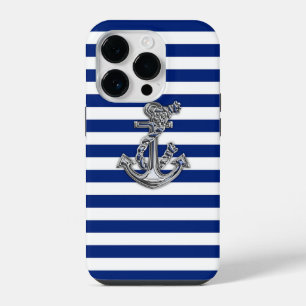 Coque Pour iPhone 14 Plus Ancre de corde de style Chrome sur Décor de bandes