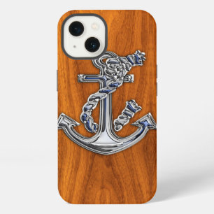 Etui iPhone 13 Ancre de corde sur décor en placage de teck