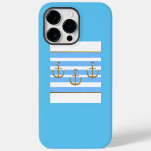 Coque Pour Pour iPhone 14 Pro Max ancre dorée bleu blanc arrière - plan