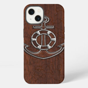 Etui iPhone 13 Ancre en acajou nautique humide en acier