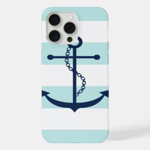 Coque iPhone 15 Pro Max Ancre Motif de rayures de menthe bleu blanc