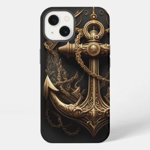 Etui iPhone 13 Ancre nautique dorée