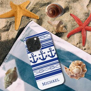 Etui iPhone 13 Pro Ancres Nautiques Cordes Et Bandes Avec Nom