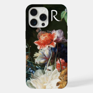 COQUE iPhone 15 PRO MAX ANÉMONES ROSES BLANCHES FLEURS,MONOGRAMME PAPILLON