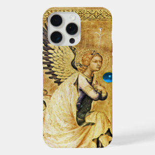 Coque iPhone 15 Pro Max ANGE DE L'ANNONCIATION EN OR ET BLEU,Parchemin