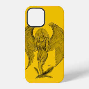 Coque iPhone 12 Ange - design noir et jaune