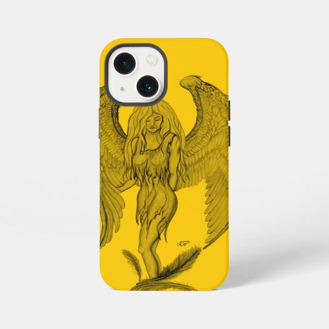 Coque iPhone Ange - design noir et jaune (Verso)