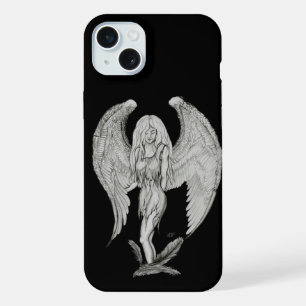 Coque iPhone 15 Plus Ange - Dessin noir et blanc