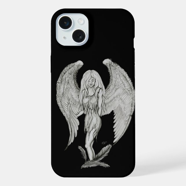 Coque iPhone Ange - Dessin noir et blanc (Verso)