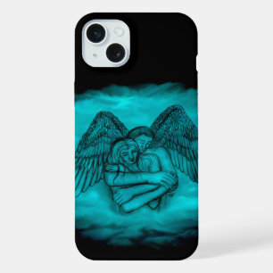 Coque iPhone 15 Plus Ange Eros en amour en design noir et vert