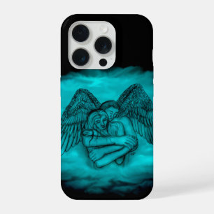 Coque iPhone 15 Pro Ange Éros en amour en design noir et vert