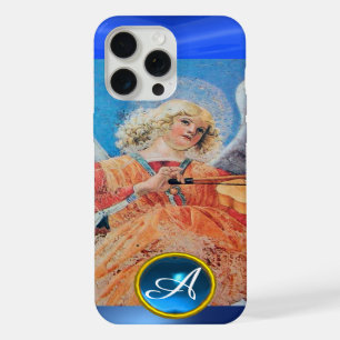 Coque iPhone 15 Pro Max ANGE MUSICAL, Monogramme en pierre précieuse de sa