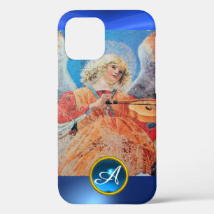 Coque iPhone 12 ANGE MUSICAL, Monogramme Saphir Bleu
