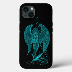 Etui iPhone 13 Ange perdu dans l'Amour, design noir et vert