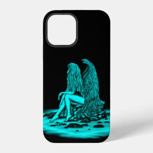 Coque iPhone 12 Ange , perdu dans ses pensées , Design noir et ver