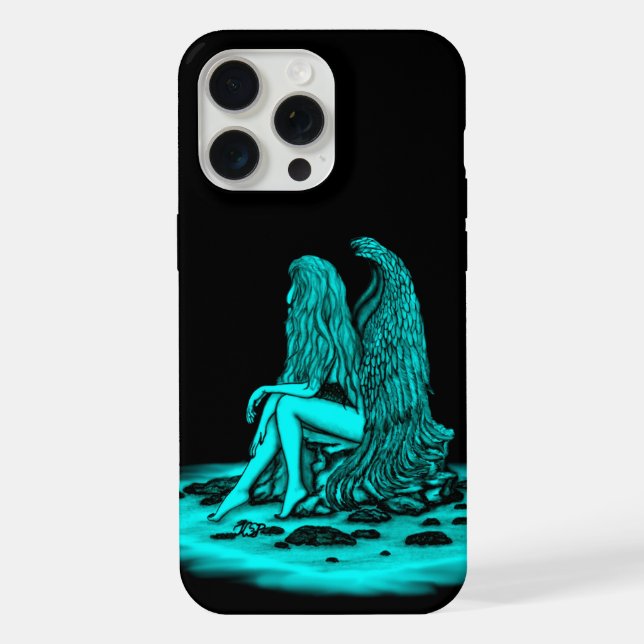 Coque iPhone Ange , perdu dans ses pensées , Design noir et ver (Verso)
