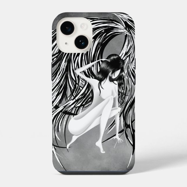 Coque iPhone Ange Tombé Gris Monochrome  (Verso)