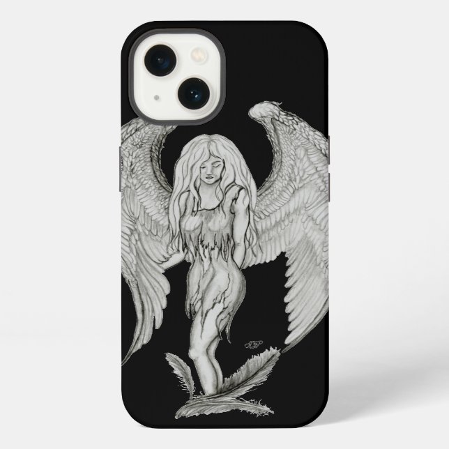 Coque iPhone Angel - Design noir et blanc (Verso)