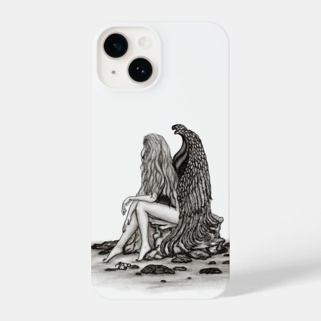 Coque iPhone Angel, perdu dans la pensée, noir et blanc Design (Verso)