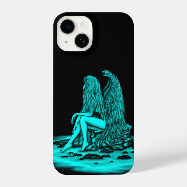 Coque iPhone Angel, perdu dans la pensée, noir et vert Design (Verso)