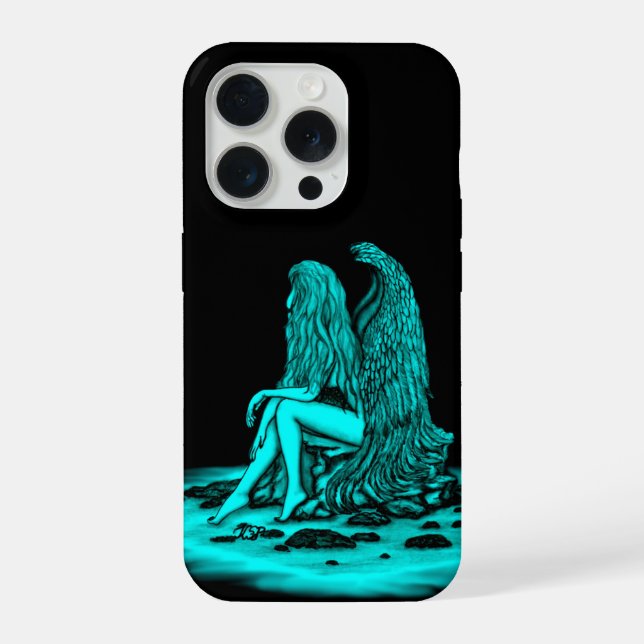 Coque iPhone Angel, perdu dans la pensée, noir et vert Design (Verso)