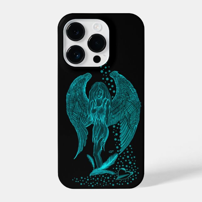 Coque iPhone Angel perdu en amour, noir et vert Design (Verso)