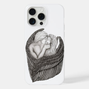 Coque iPhone 15 Pro Max Angels Kissing, noir et blanc Design