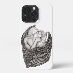 Etui iPhone 13 Pro Angels Kissing, noir et blanc Design