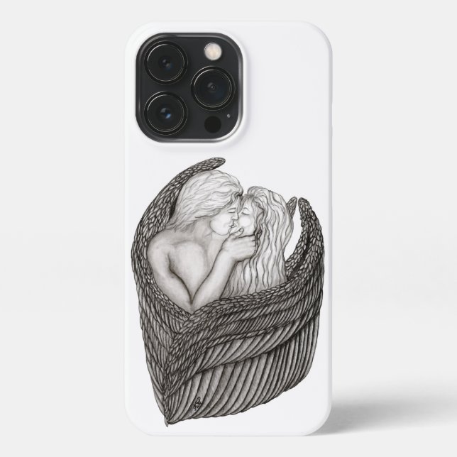 Coque iPhone Angels Kissing, noir et blanc Design (Verso)