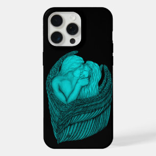 Coque iPhone 15 Pro Max Angels Kissing, noir et vert Design