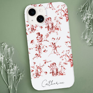 Coque Pour iPhone 14 Anges Cupid Rouge Floral Toile Vintage Moderne