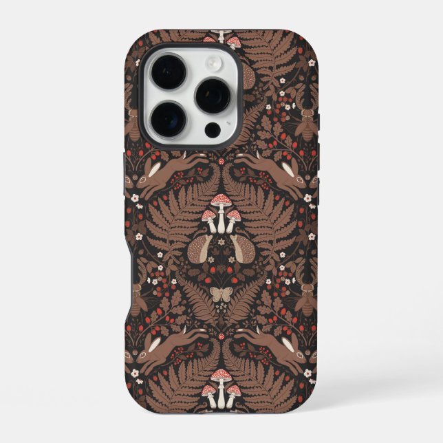 Coque iPhone Animaux et plantes de bois en rouge et brun (Verso)