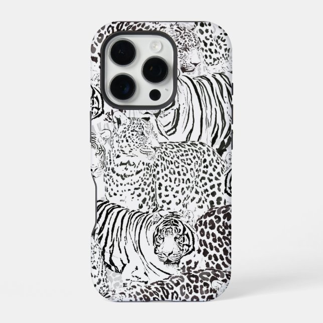 Coque iPhone Animaux Léopard Tigre Noir Blanc Moderne (Verso)