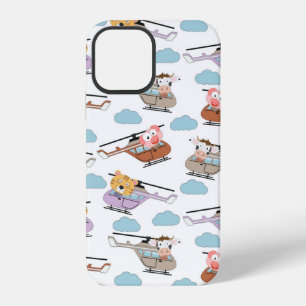 Coque iPhone 12 Animaux Mignons Dans Un Motif D'Hélicoptère