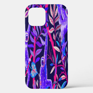 Coque iPhone 12 Animaux tropicaux : motif de singes bleus.
