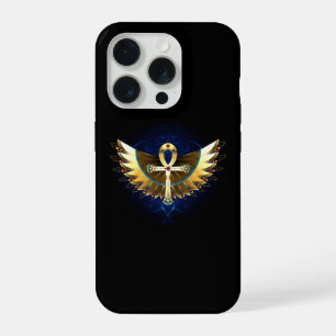 Coque iPhone 15 Pro Ankh doré avec des ailes