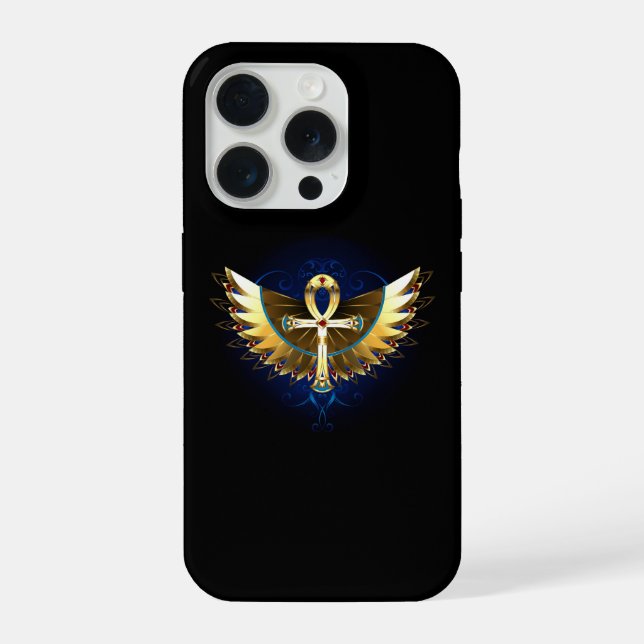Coque iPhone Ankh doré avec des ailes (Verso)