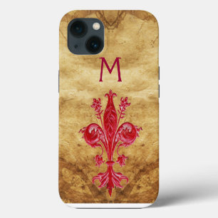 ETUI iPhone 13 ANTIQUAIRE FLEUR DE LIS ROUGE LILY FLORENTINE PARC