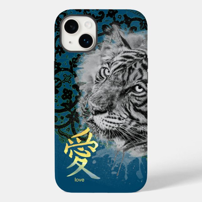 COQUE IPHONE ANTIQUE LACE PEINTE TIGER KANJI LOVE (Verso)