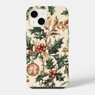 Coque Pour iPhone 14 Antique Rouge Vert Holly Bronze Ornement Hiver